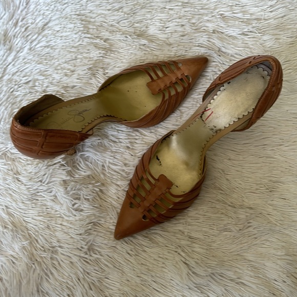 Jessica Simpson Sz 9B brown leather pointed toe gorgeous heel straps pumps shoe - Picture 11 of 11